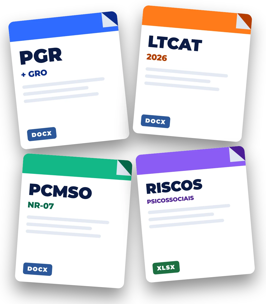 Os 4 documentos do Pacote Premium SST: PGR com GRO, LTCAT, PCMSO e Planilha de Riscos Psicossociais